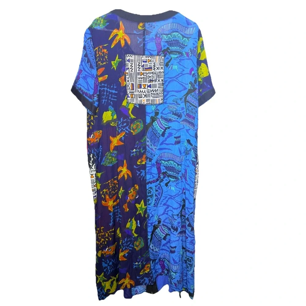 La Cera Vintage 90s Patchwork Rayon Dress Womens Large NWT Art To Wear Boho